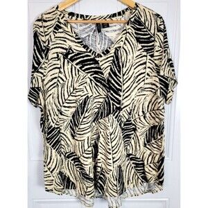 Cynthia Rowley Plus Size Short Sleeve Top Size 2X Leaf Print